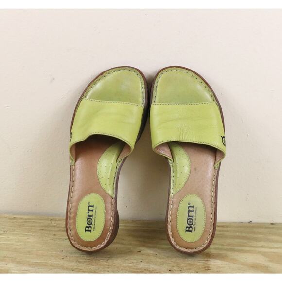 Born Sandals Womens 6 Lime Green Leather Wedge Shoes Slip On - Picture 4 of 8
